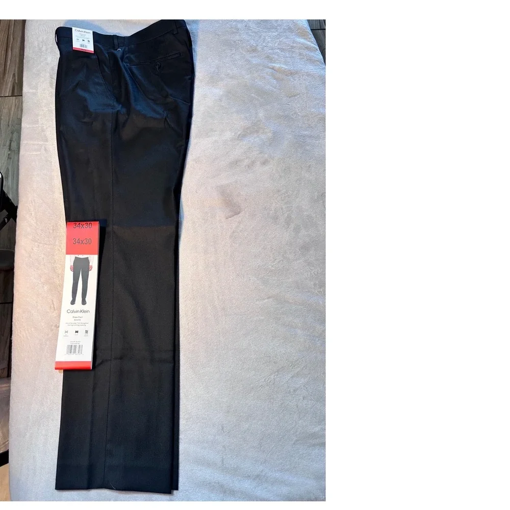 Calvin Klein Mens Slim Fit Dress Pants Black Stretch Flex Waist 34x30 NEW